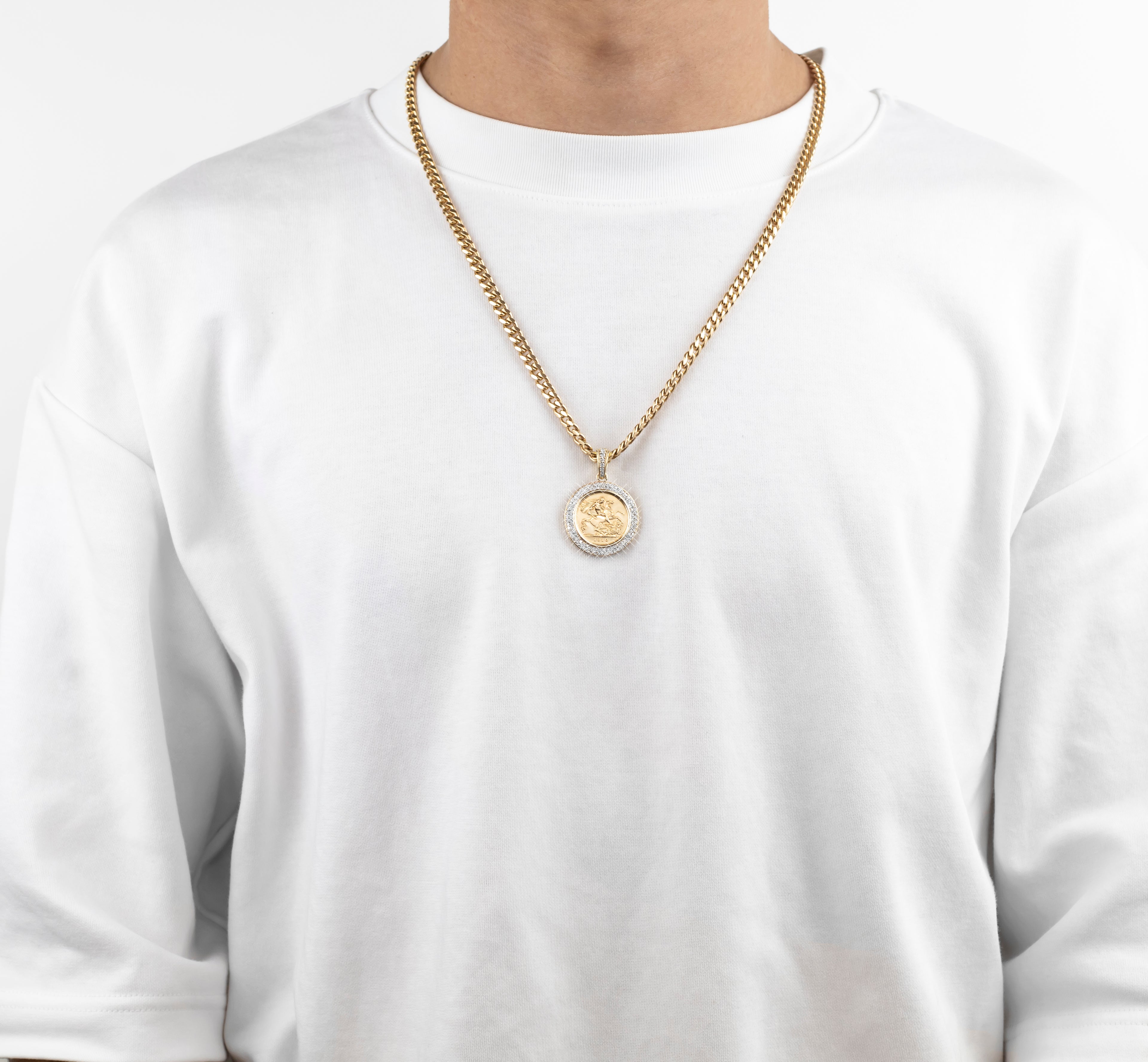 Full Sovereign Pendant with Double Row of Diamonds