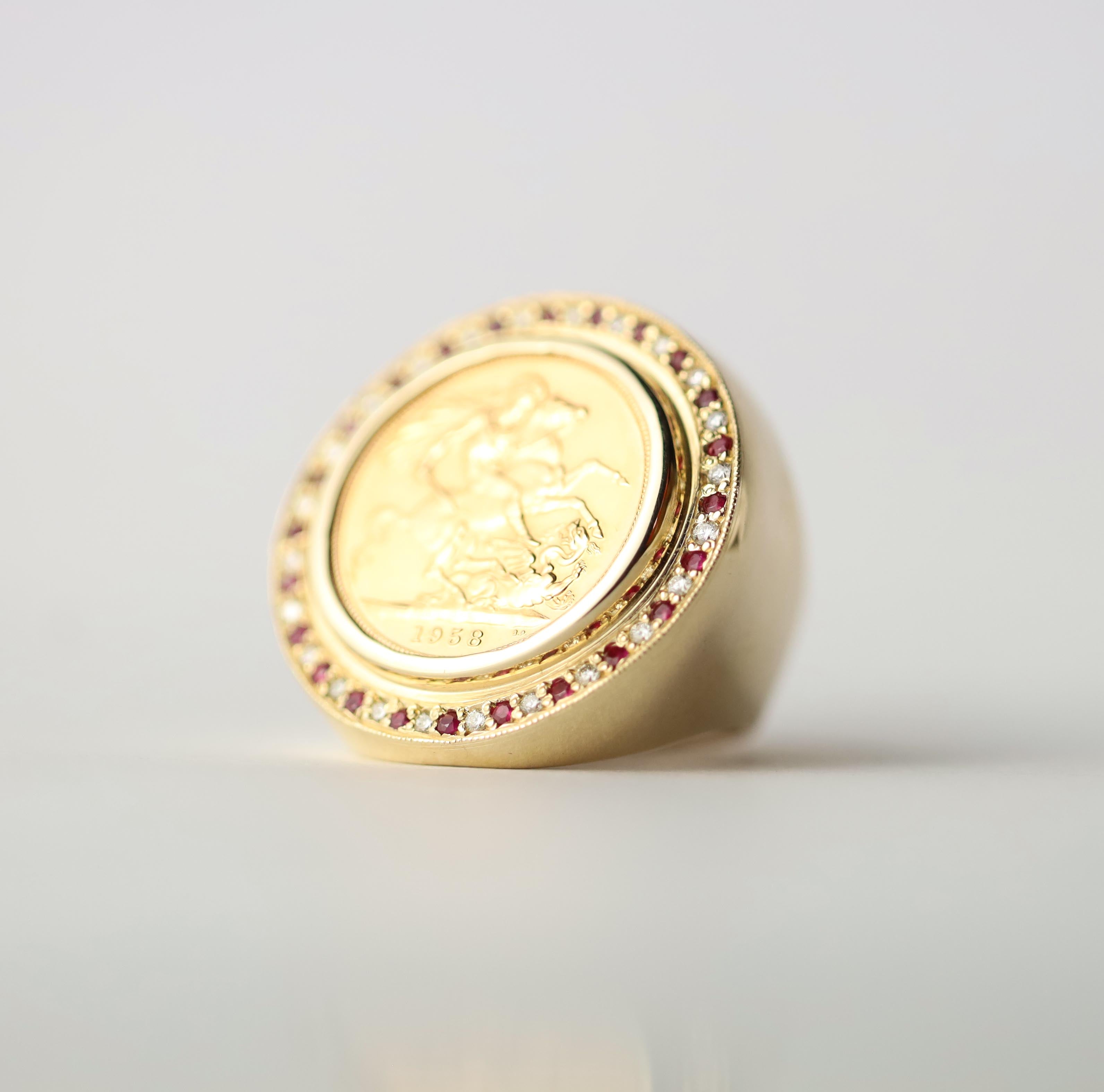 Full Sovereign Gold, Ruby & Diamond Ring