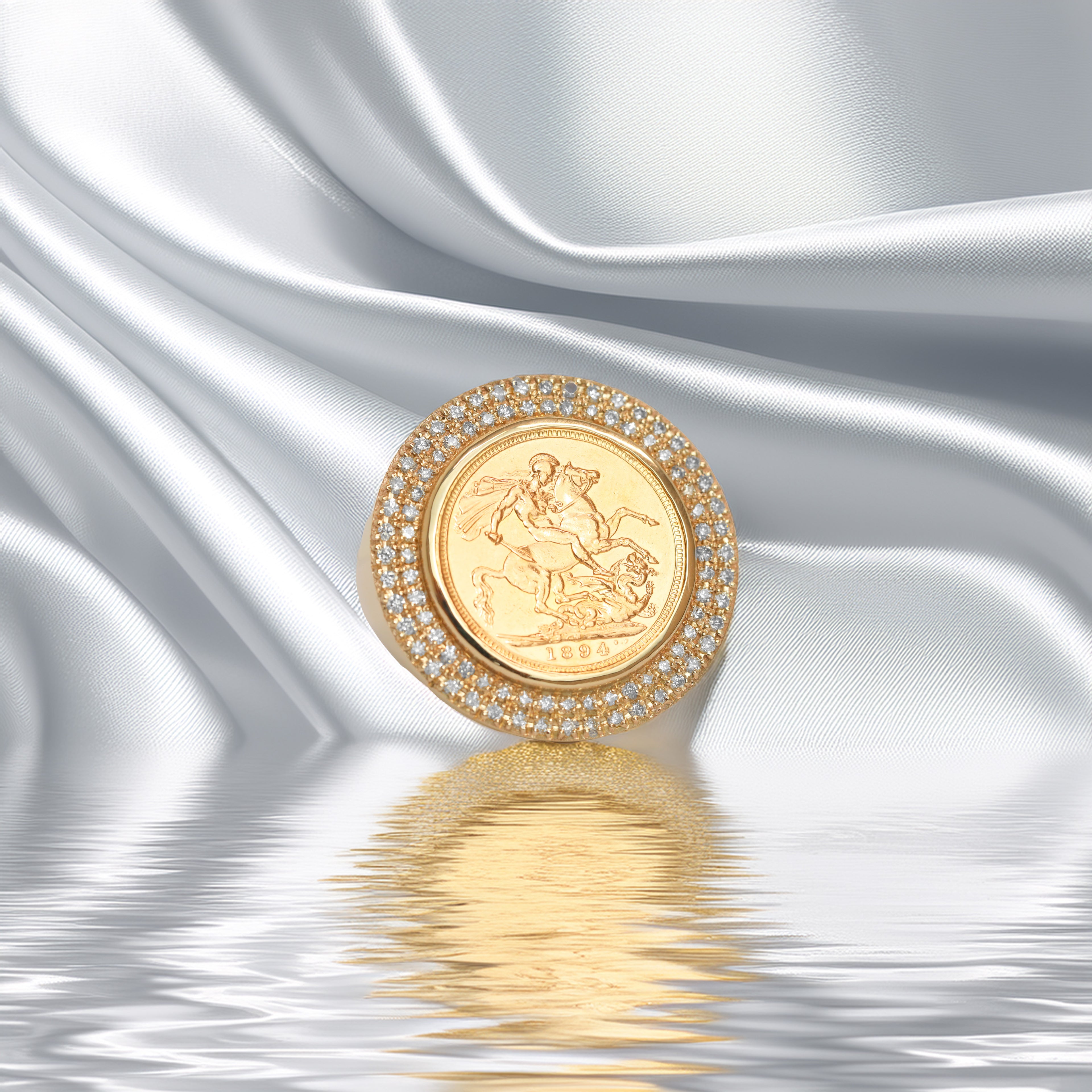 9ct Gold Double Diamond Bezel Mount Full Sovereign Ring