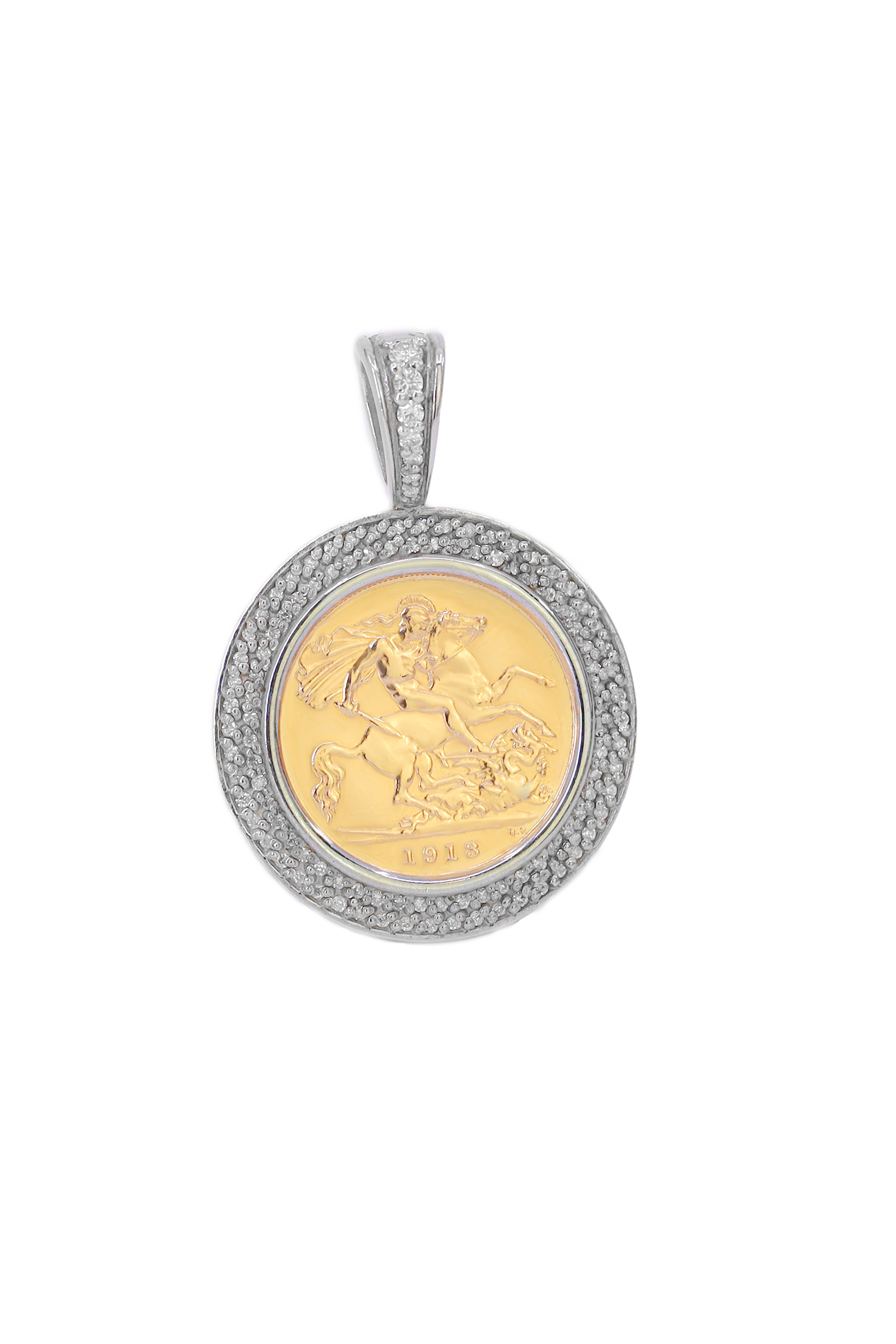 Full Sovereign Pendant with Double Row of Diamonds