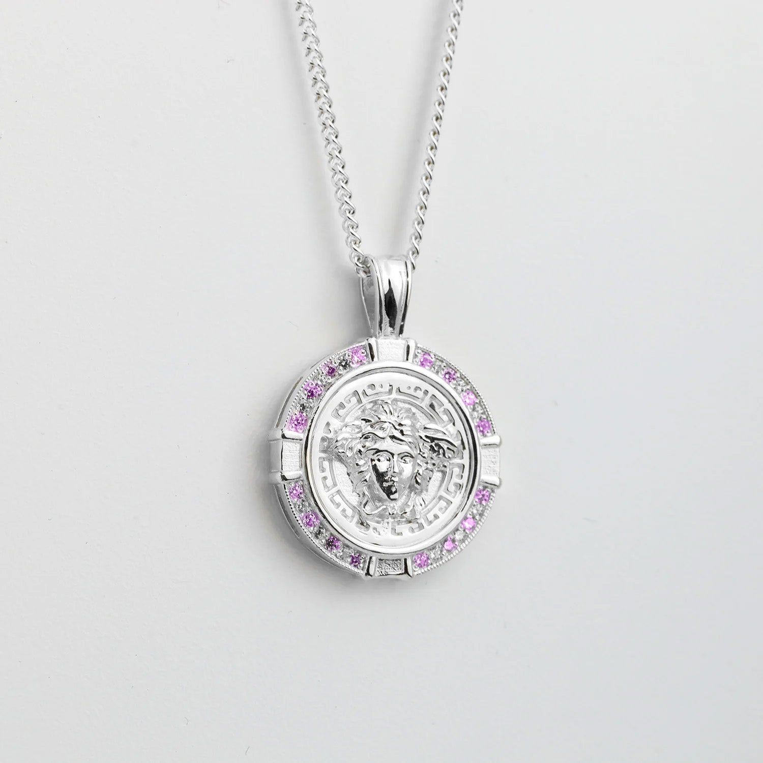 Sterling Silver CZ Frame Medusa Pendant + Chain (combo)