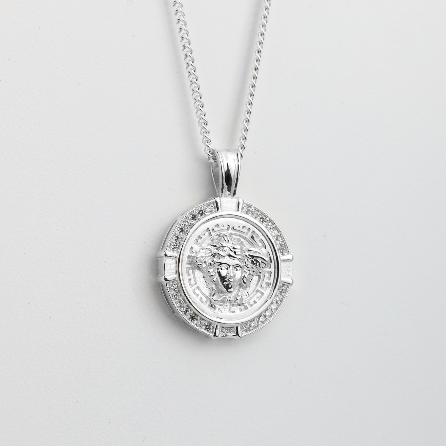 Sterling Silver CZ Frame Medusa Pendant + Chain (combo)