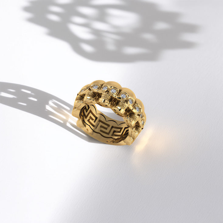 Multi Skull Gold Ring With Diamonds