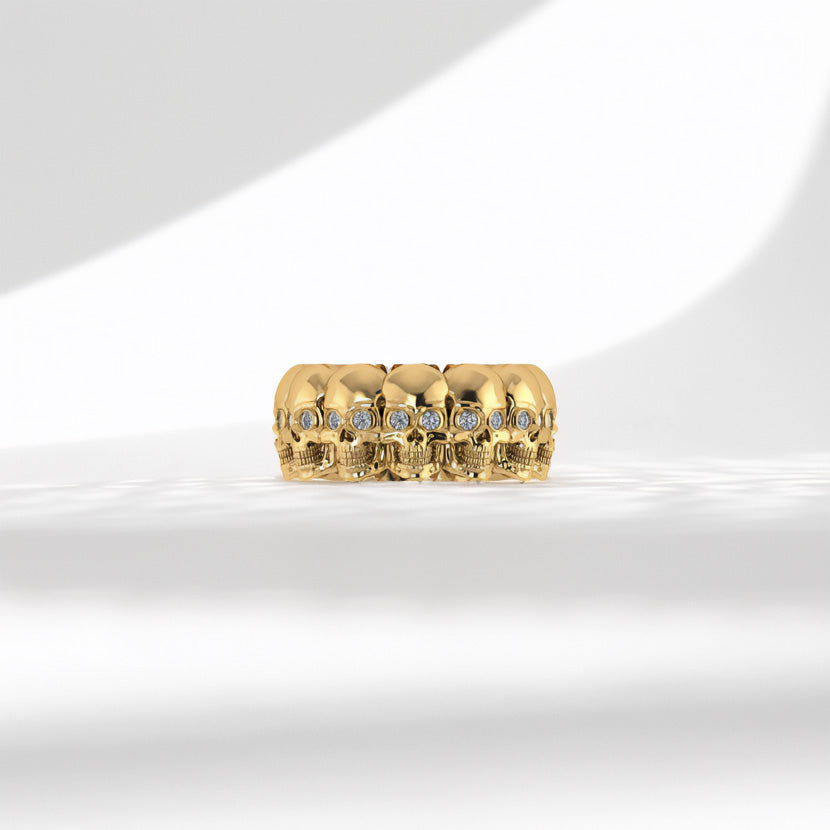 Multi Skull Gold Ring With Diamonds