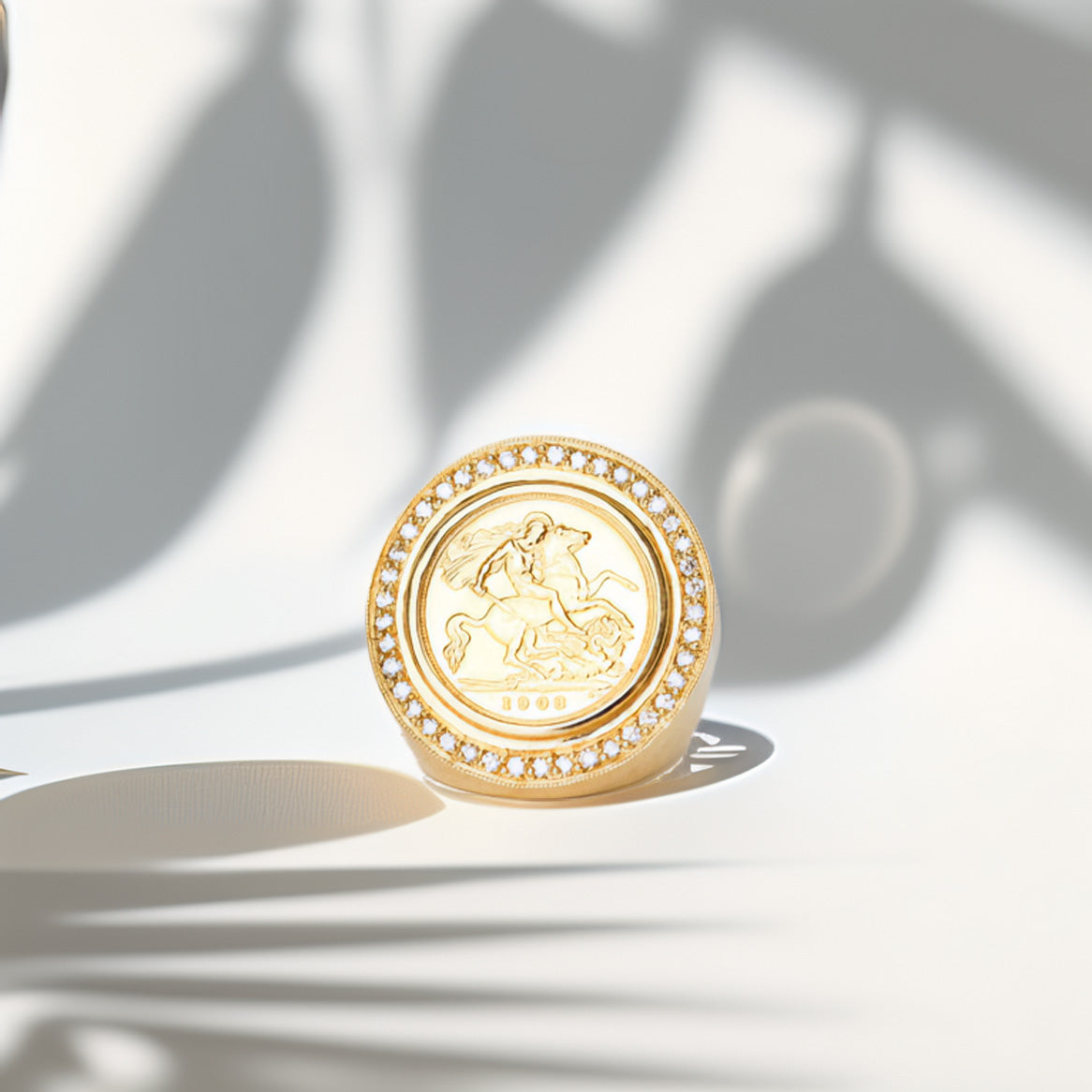 9ct Half Sovereign Gold Ring with Diamonds