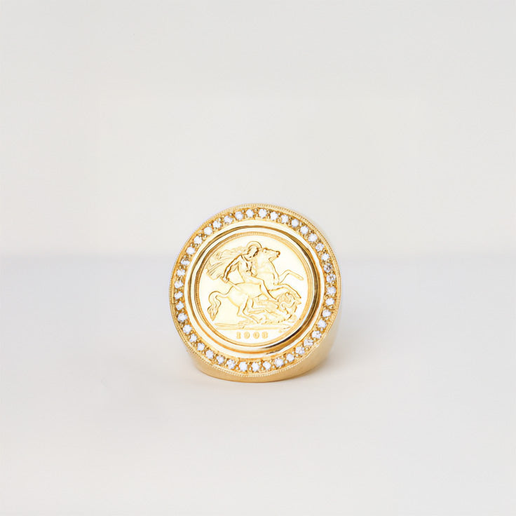 9ct Gold Diamond Mount Half Sovereign Ring