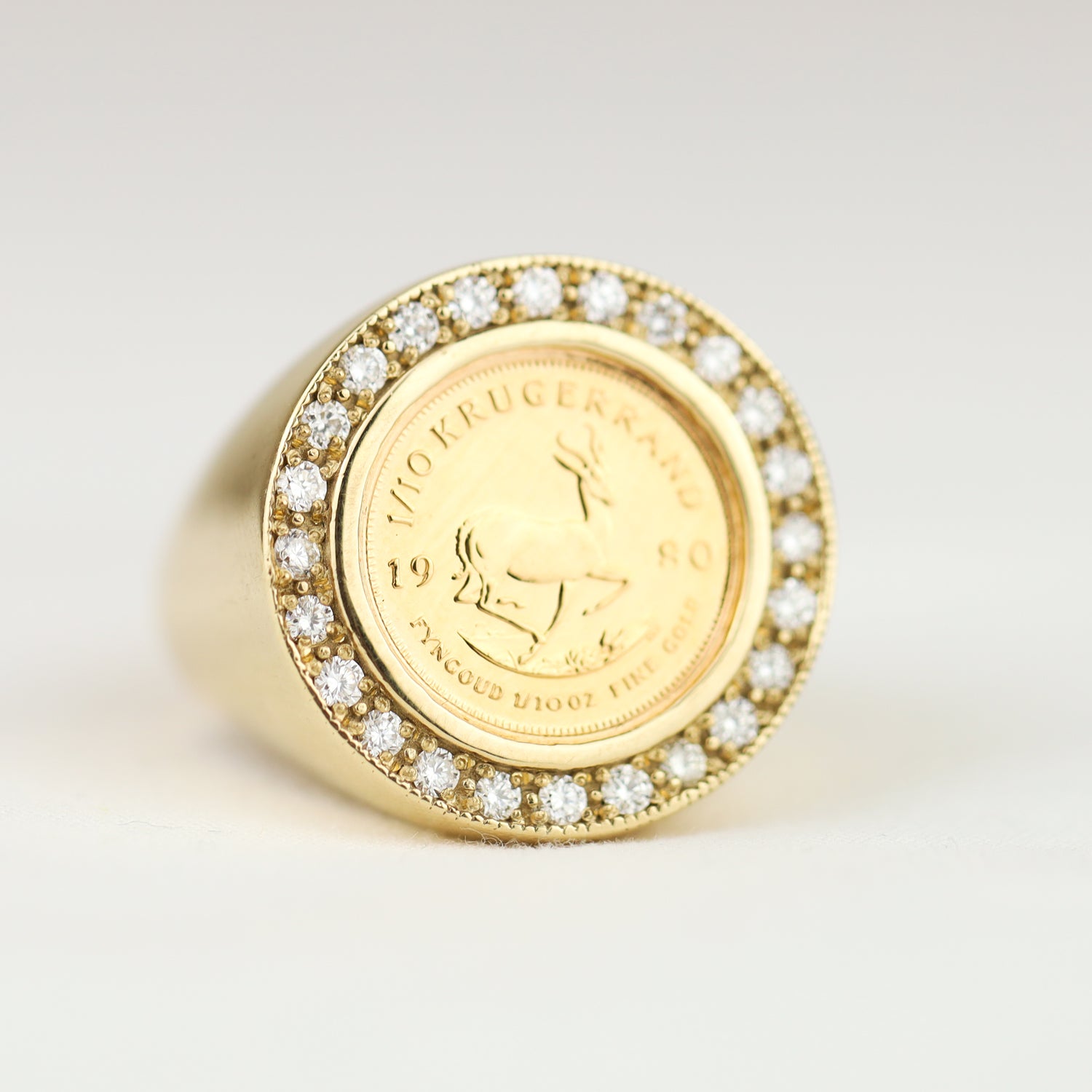 9ct Gold Diamond Krugerrand Half Sovereign Ring