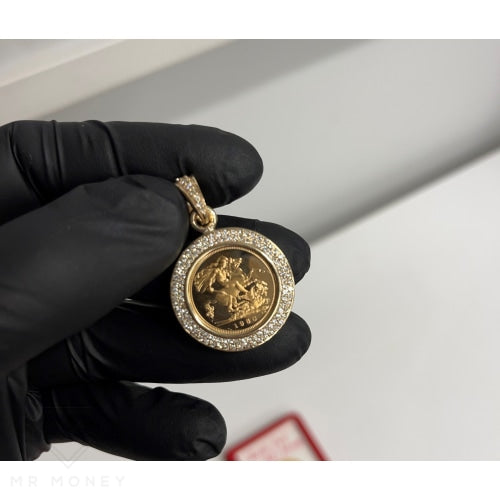 Half Sovereign 9Ct Double Row Diamond Pendant ~ Valentines Special Pendant