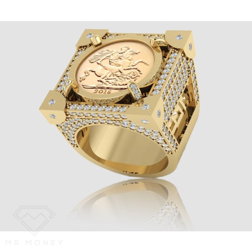 Limited Edition 9Ct Gold Diamond Half Sovereign Boss Ring 1/20 Rings