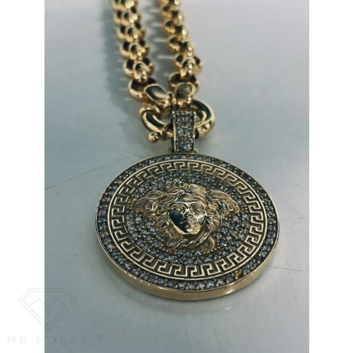 9Ct Gold Medusa Pendant With Diamonds + Belcher Chain Charms & Pendants