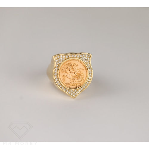 Half Sovereign Modern Shield Ring 9Ct Gold Rings
