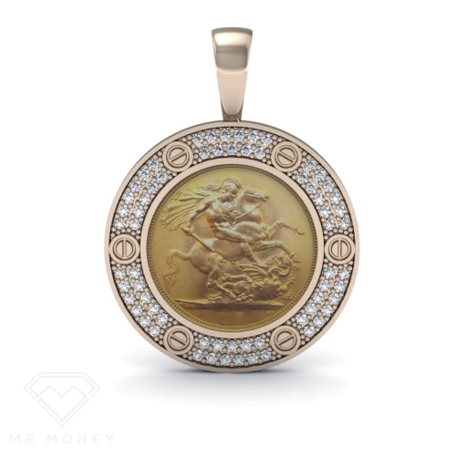 Mr Money Rose Gold Iced Out Full Sovereign Pendant