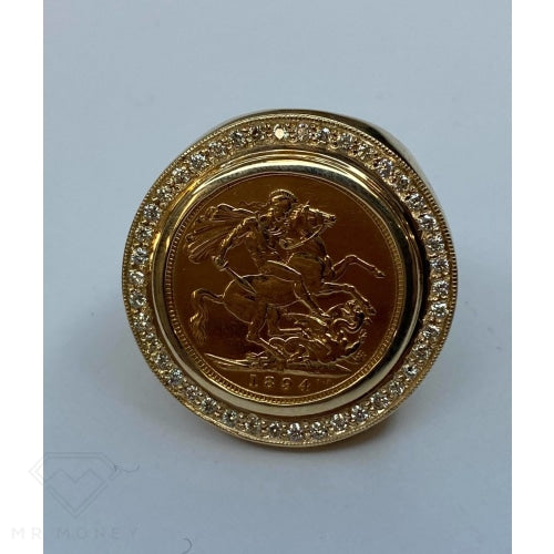 9Ct Gold Diamond Mount Full Sovereign Ring Rings