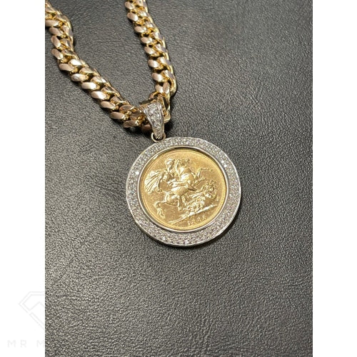Full Sovereign Pendant With Double Row Of Diamonds