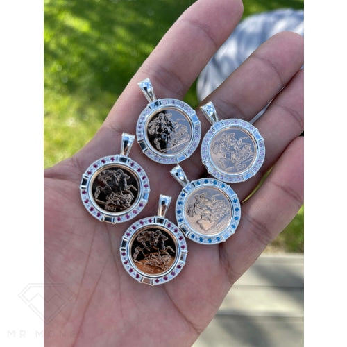 Half Sovereign Cz Pendant Plus Chain 40Cm