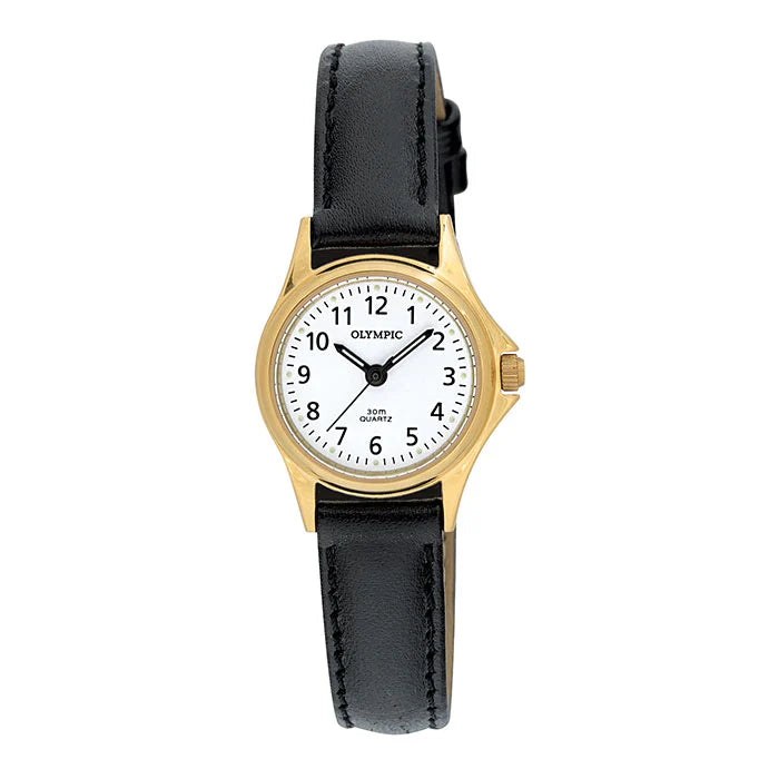 Olympic Ladies Classic Watch with Black Leather Strap