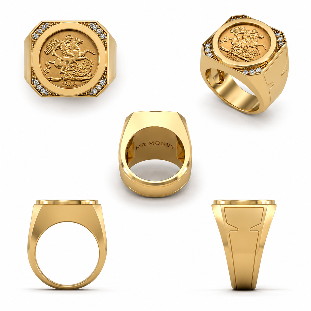 007 Full Sovereign Gold Diamond Ring with hidden compartment from Mr Money NZ