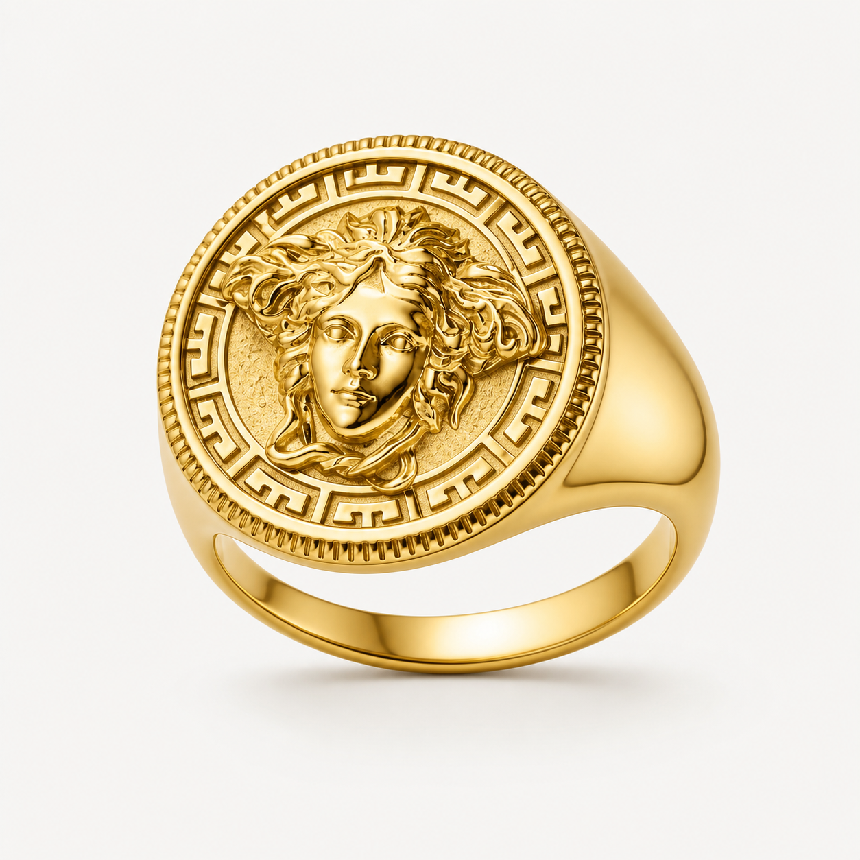 Professional studio product photo of 9ct Gold Mythology Medusa Ring on white background