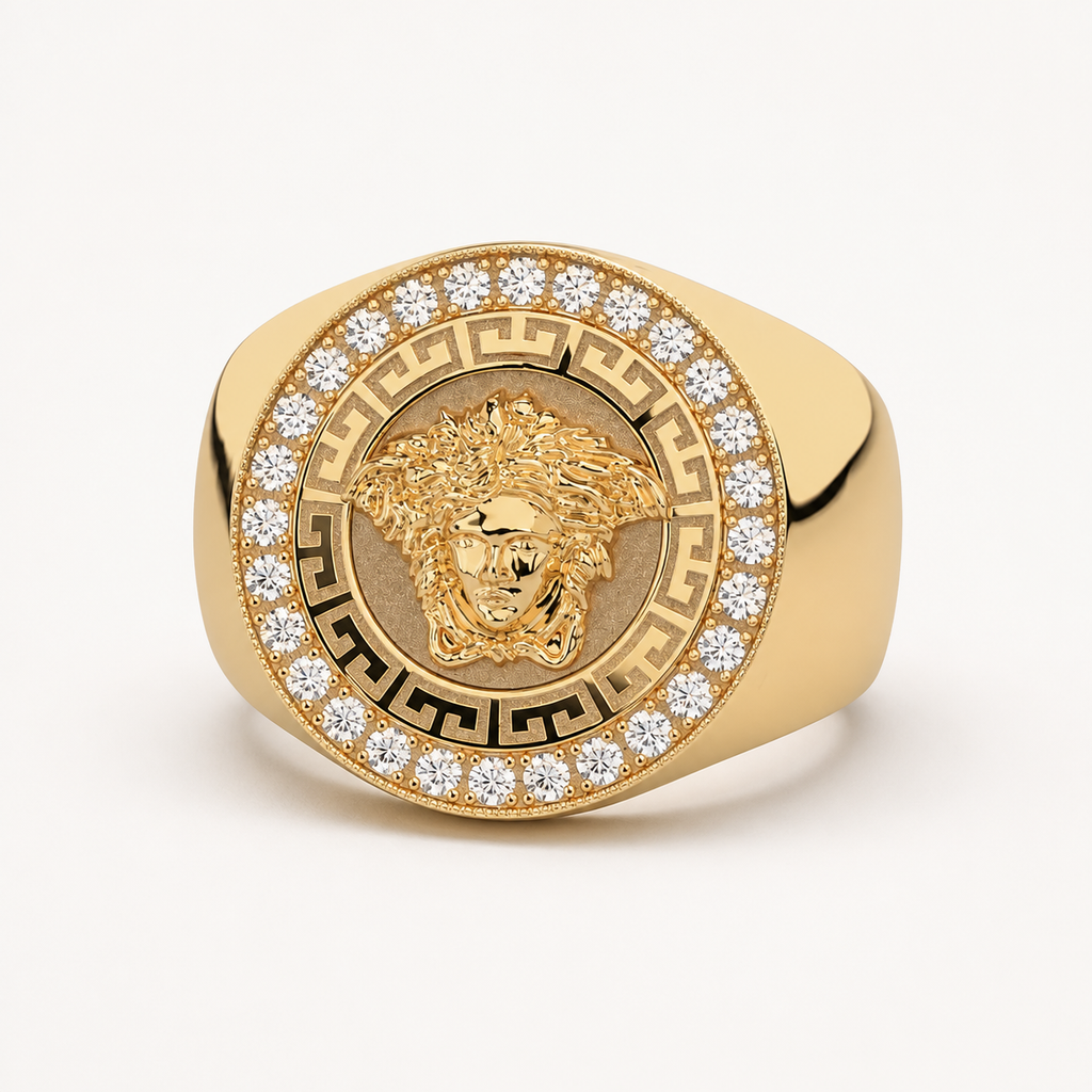 Professional studio product photo of 9ct Gold and Diamond Mythology Medusa Ring on white background