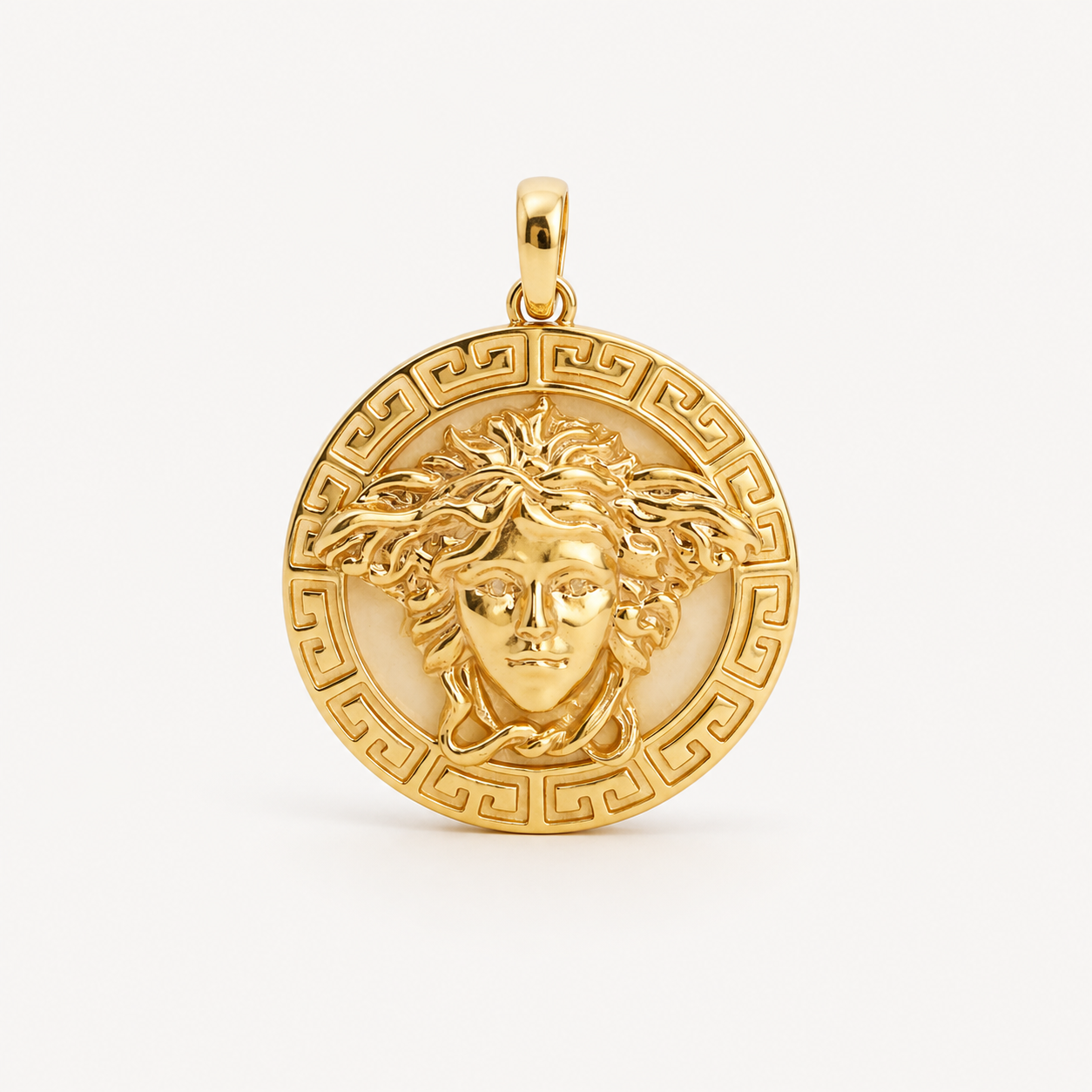 Professional studio product photo of 9ct Gold Mythology Medusa Pendant on white background