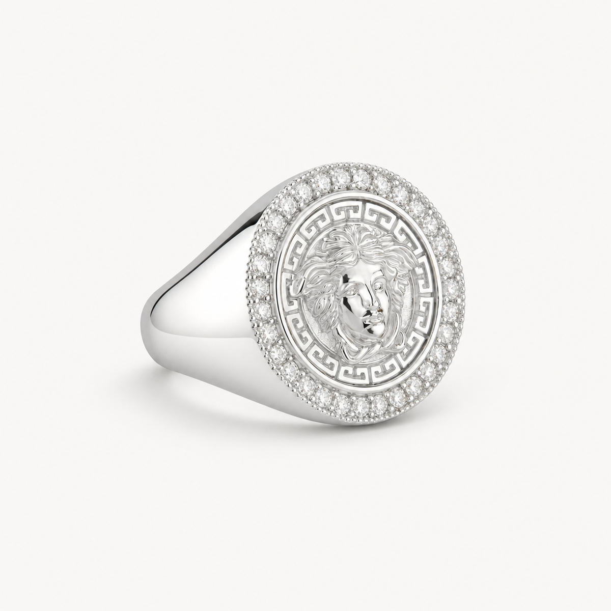 Professional studio product photo of Sterling Silver CZ Mythology Medusa Ring on white background
