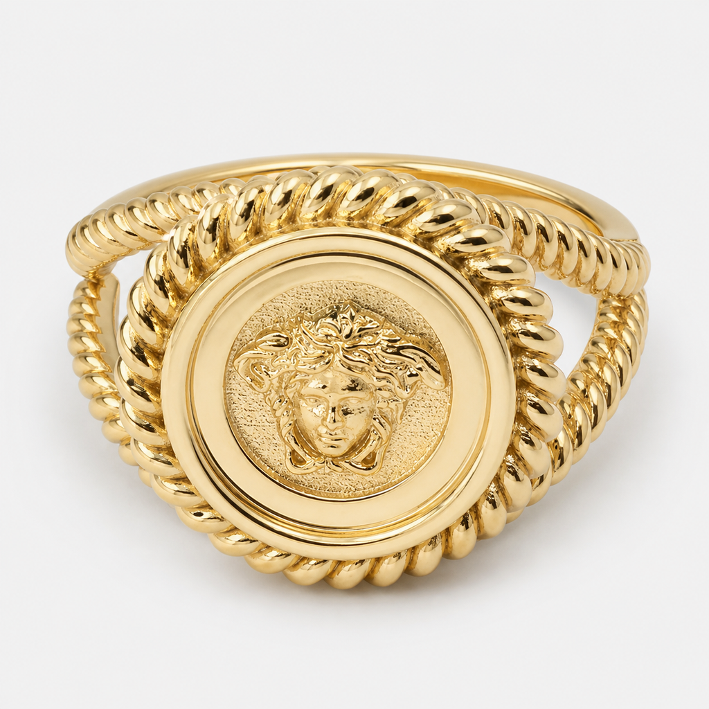 Professional studio product photo of 9ct Gold Mythology Medusa Twist Women's Ring on white background