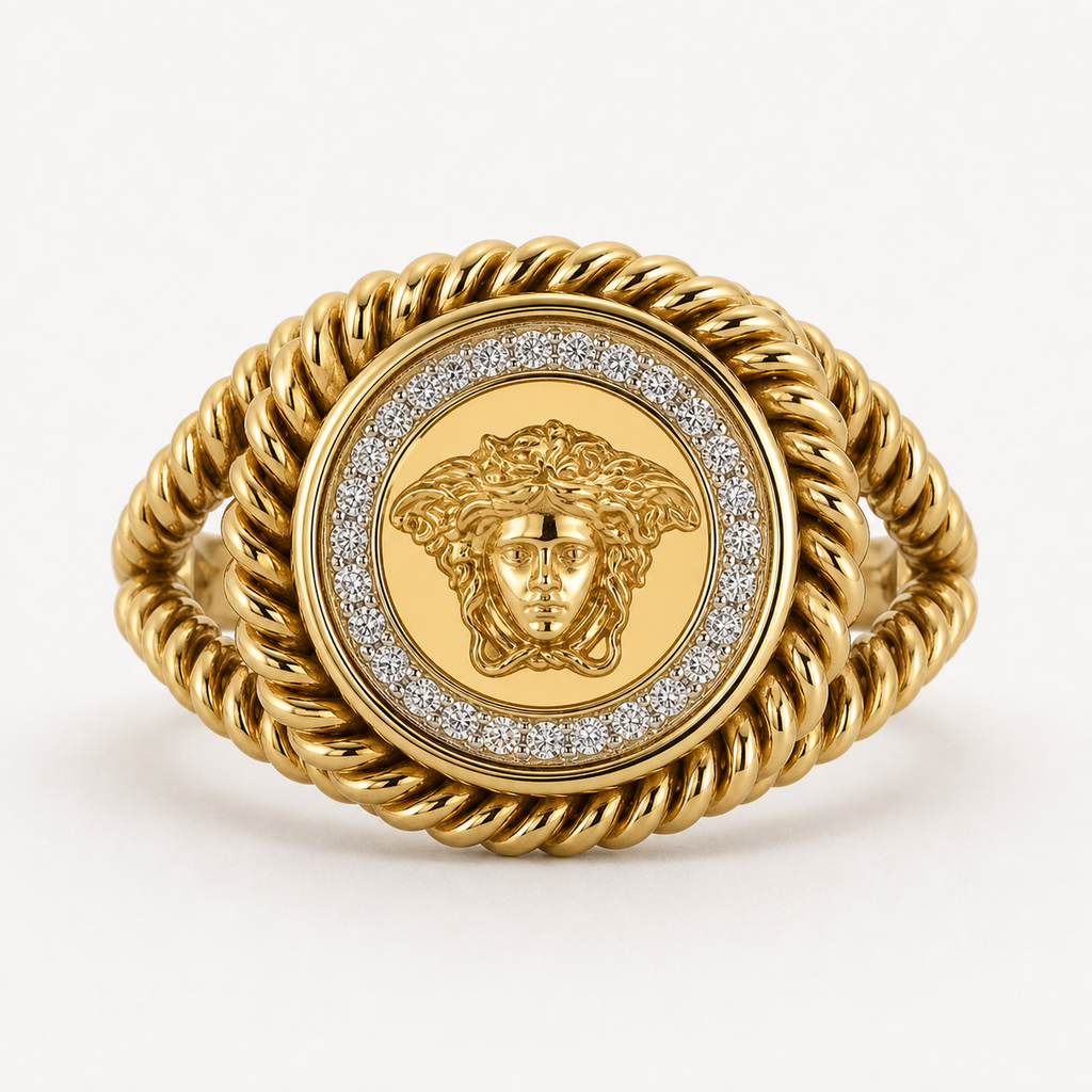 Professional studio product photo of 9ct Gold Diamond Mythology Medusa Twist Women's Ring on white background