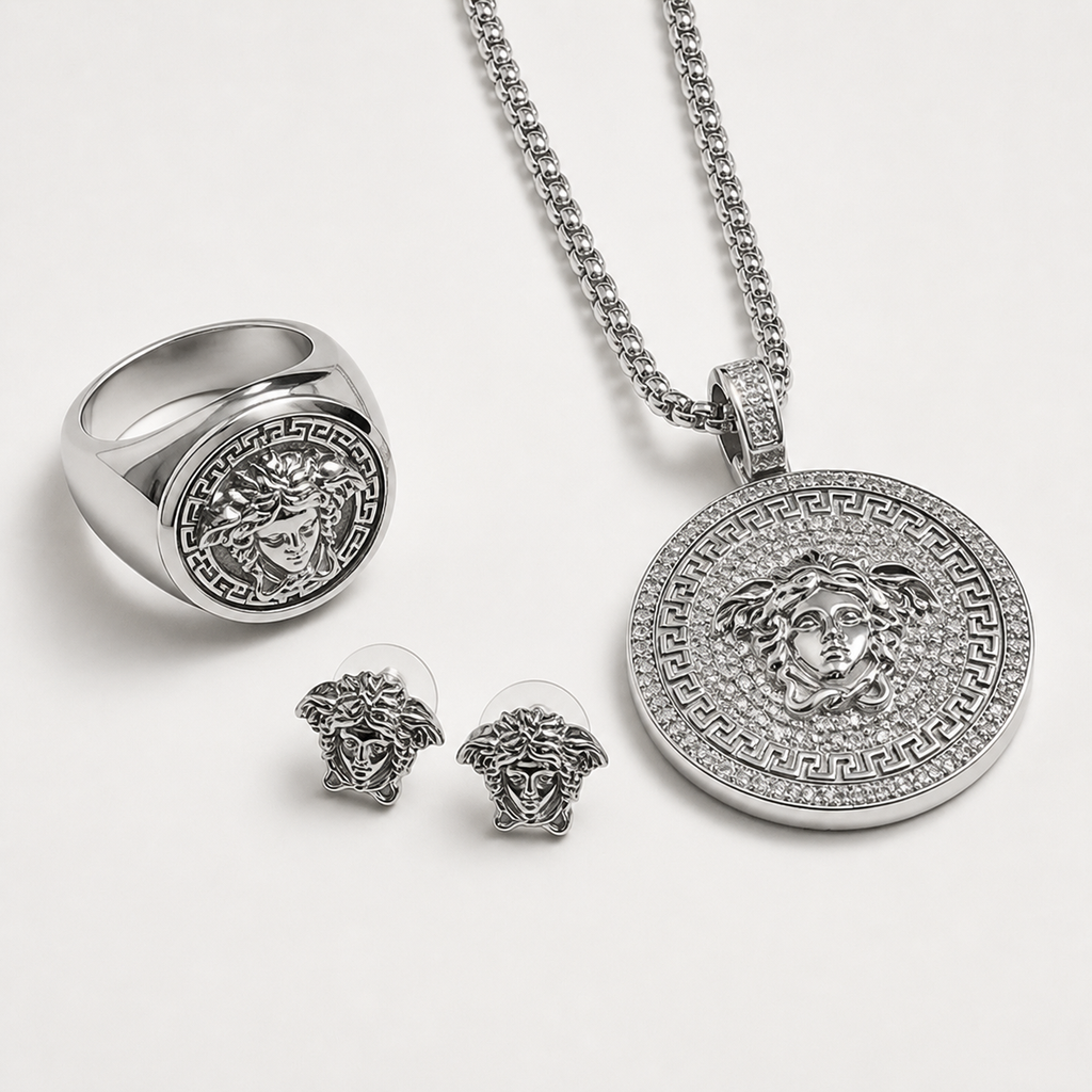 Professional studio product photo of Sterling Silver Mythology Medusa Combo Deal on white background