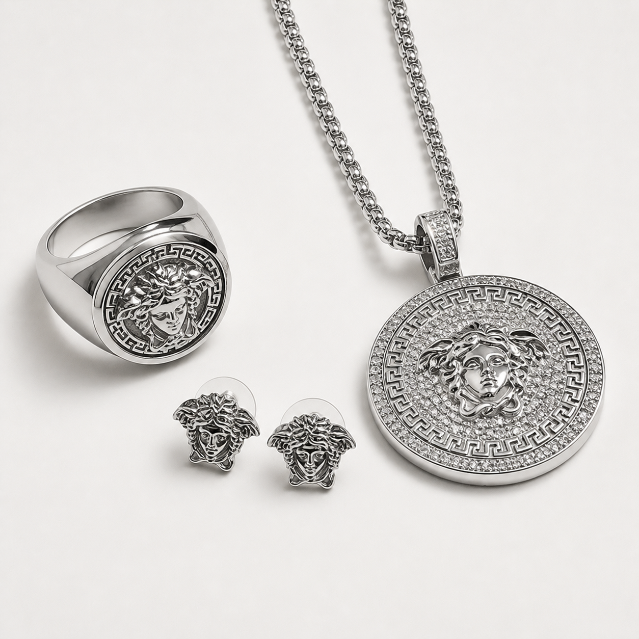 Professional studio product photo of Sterling Silver Mythology Medusa Combo Deal on white background