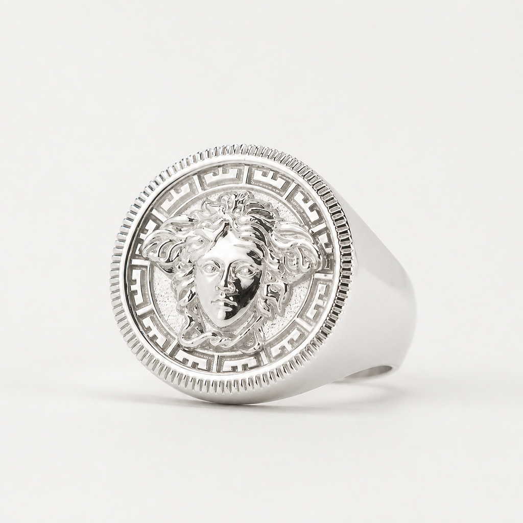 Professional studio product photo of Mythology Medusa Silver Ring Summer 2022 on white background