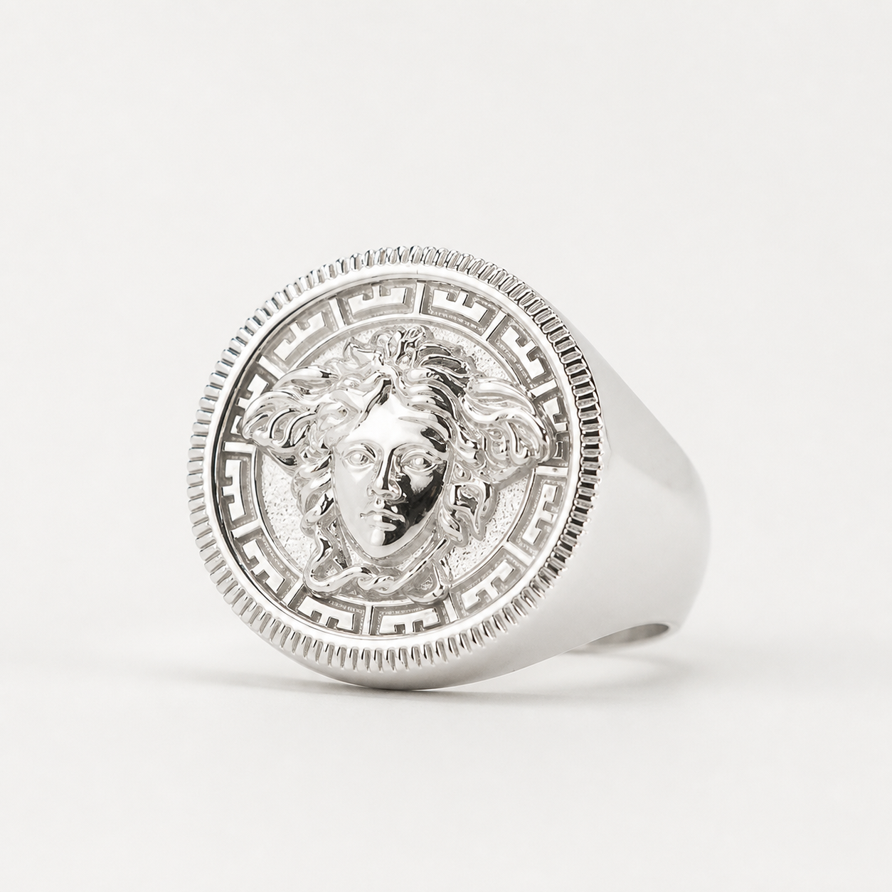 Professional studio product photo of Mythology Medusa Silver Ring Summer 2022 on white background