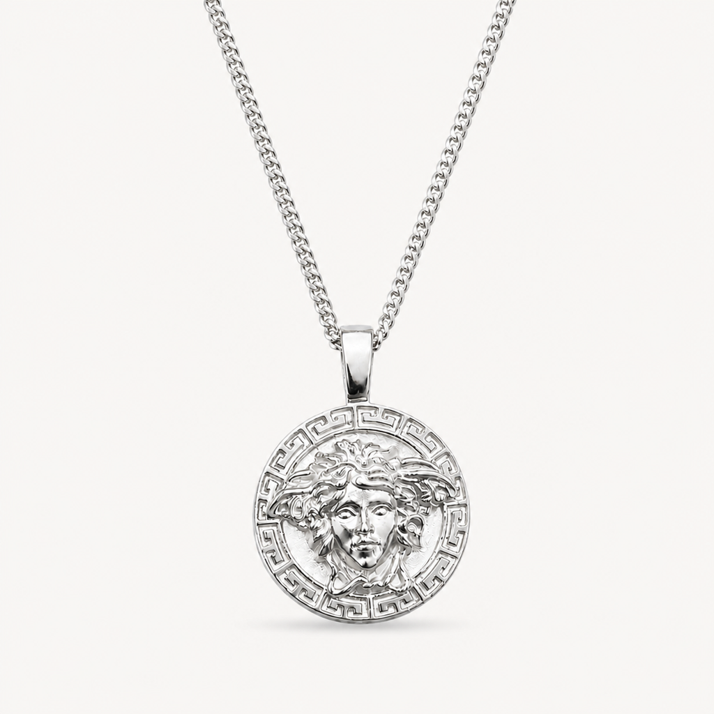 Professional studio product photo of Mythology Medusa Small Combo Silver Chain on white background