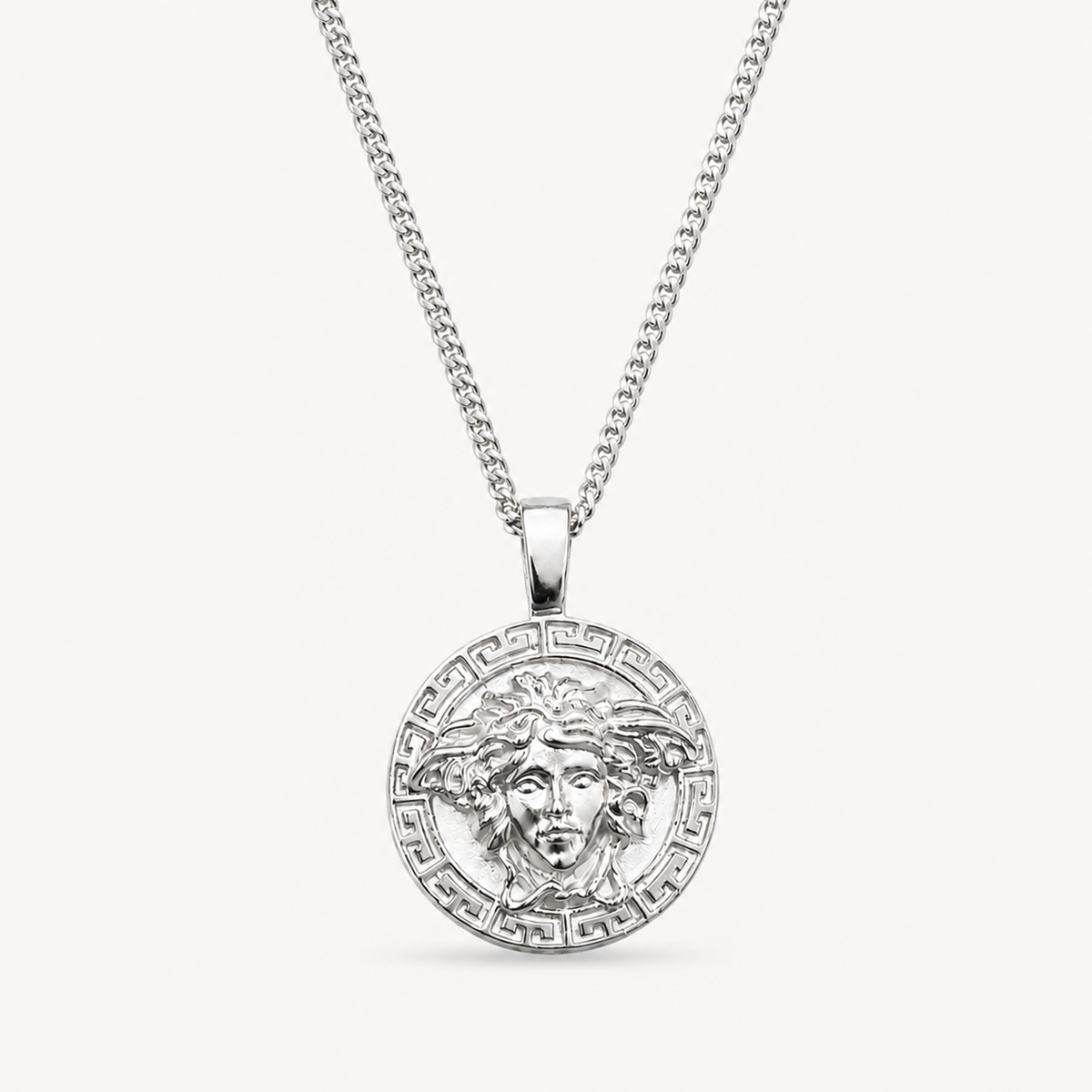 Professional studio product photo of Mythology Medusa Small Combo Silver Chain on white background
