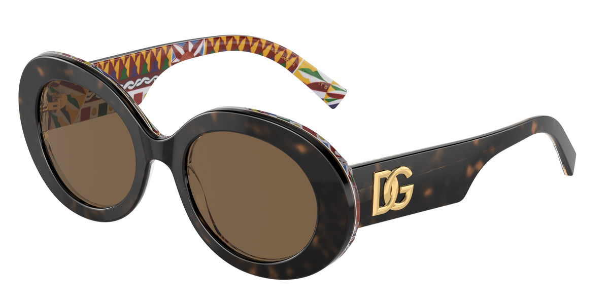 Dolce & Gabbana DG4448 Sunglasses - Havana On White Barrow / Dark brown
