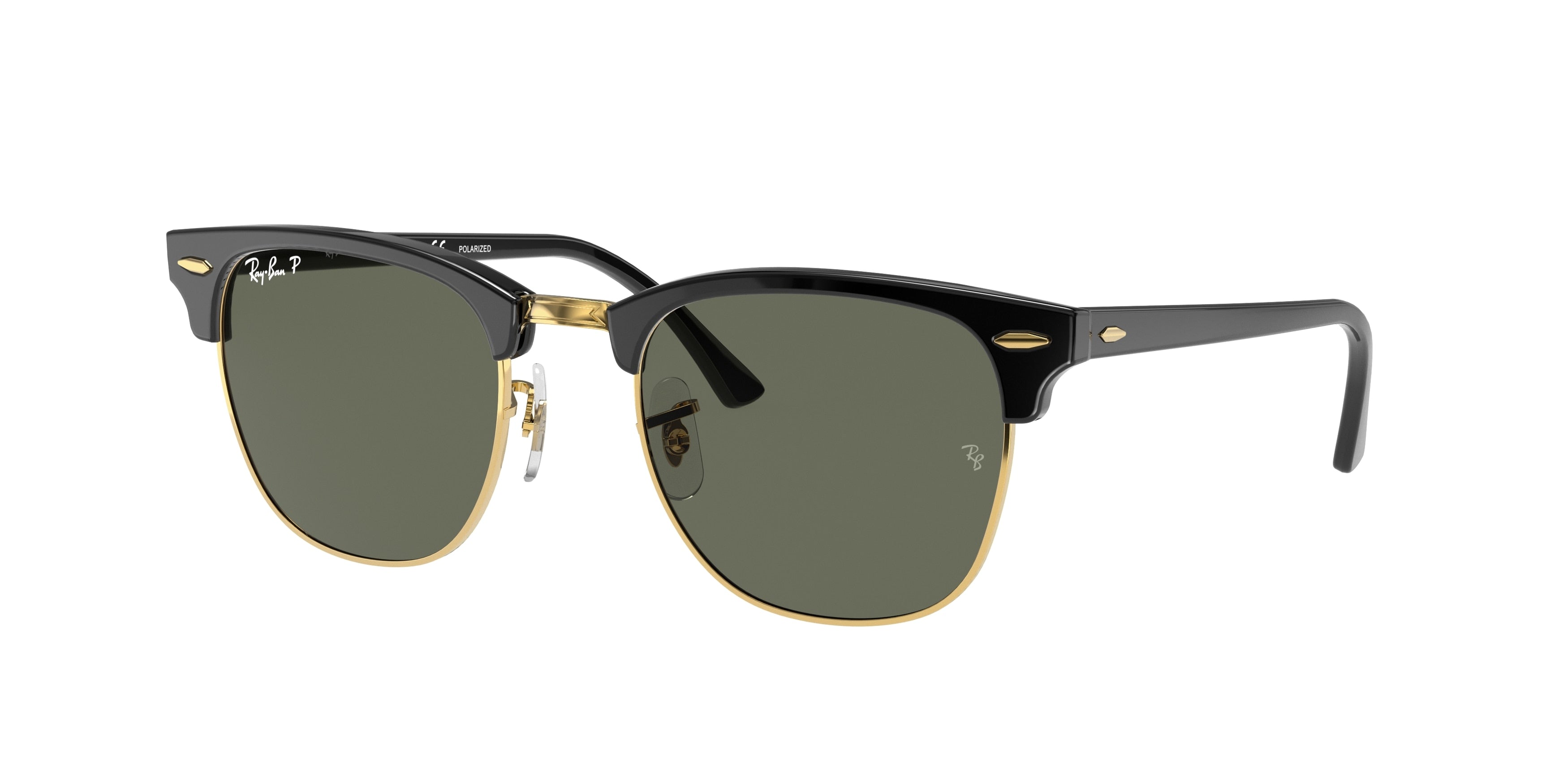 Ray-Ban RB3016 Clubmaster Sunglasses - Black & Gold / G-15 green polarised