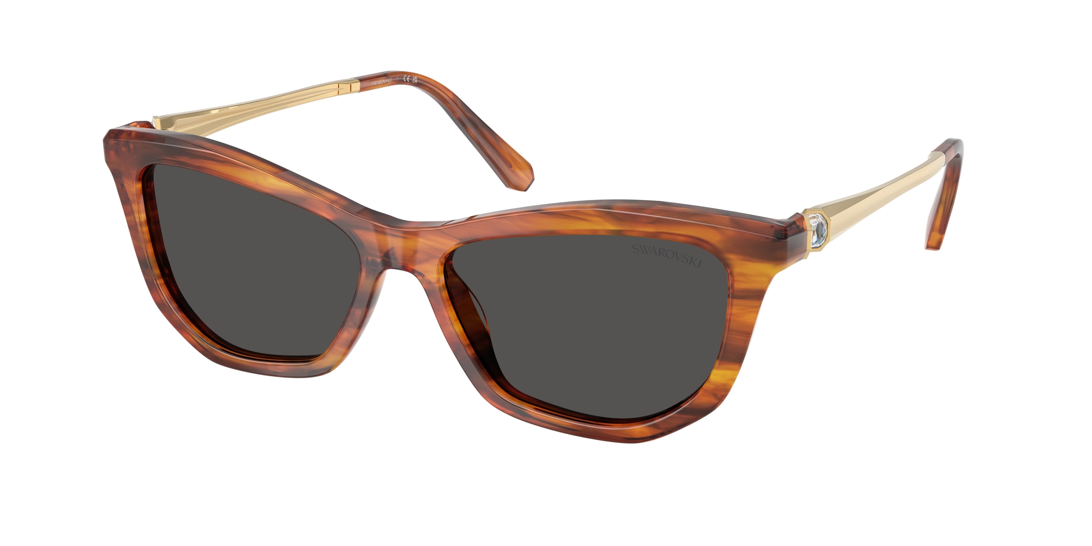 Swarovski SK6057 Sunglasses - Striped Havana / Dark grey
