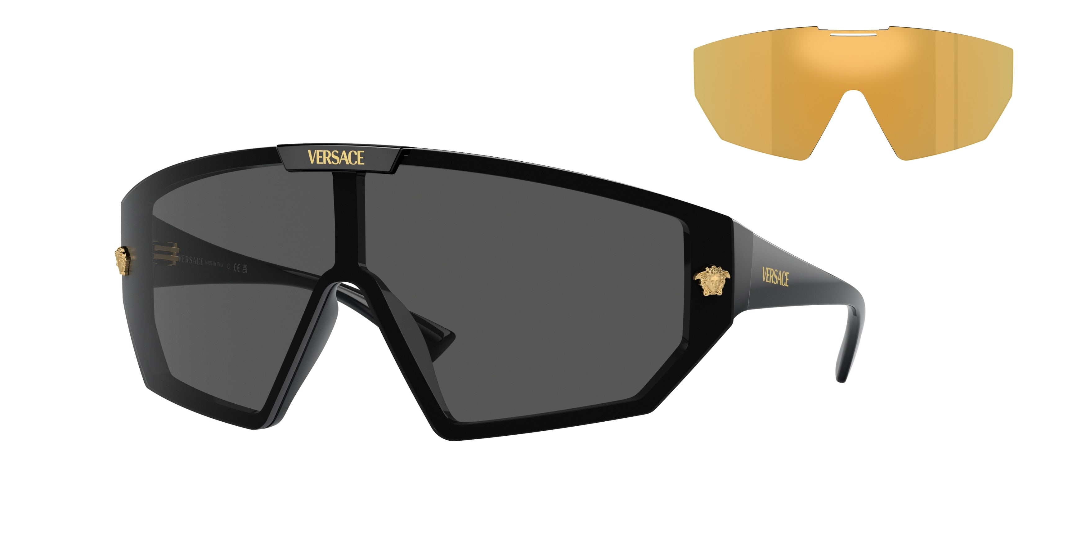 Versace 0VE4461 black sunglasses with gold mirror lenses