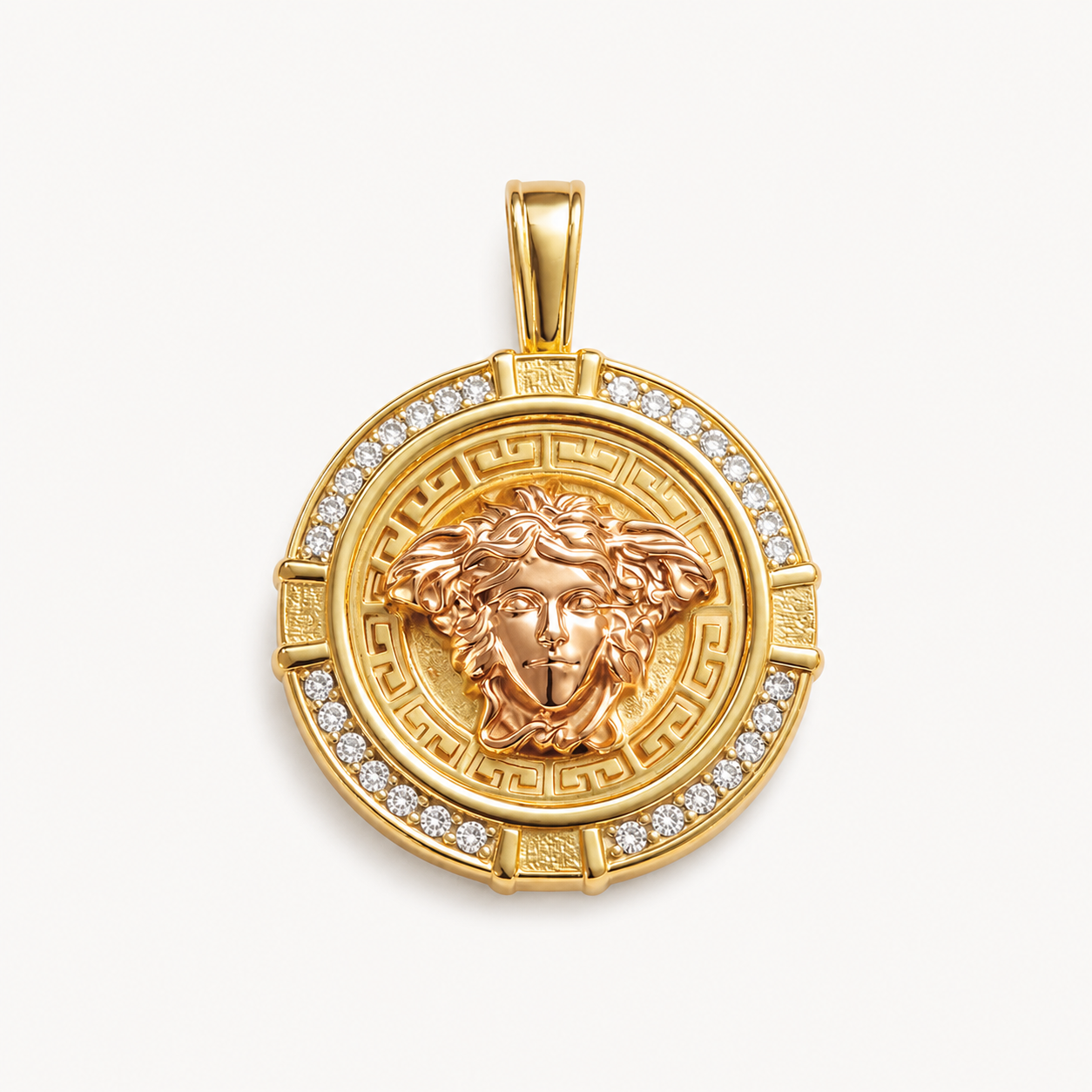 Professional studio product photo of 9ct Mythology Medusa Pendant Two Tone on white background