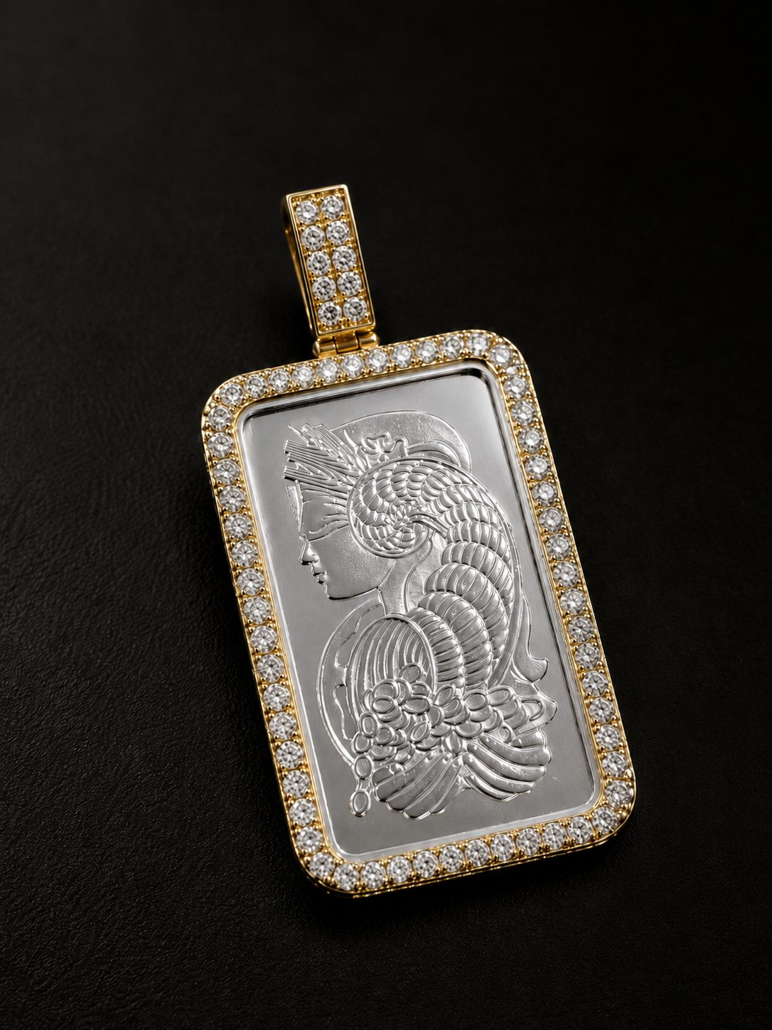 10ct gold lab diamond and 1oz platinum PAMP pendant front
