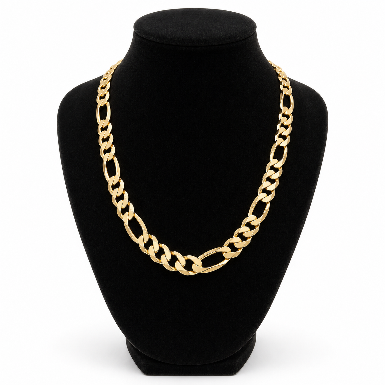 10ct yellow gold heavy Figaro chain on white background