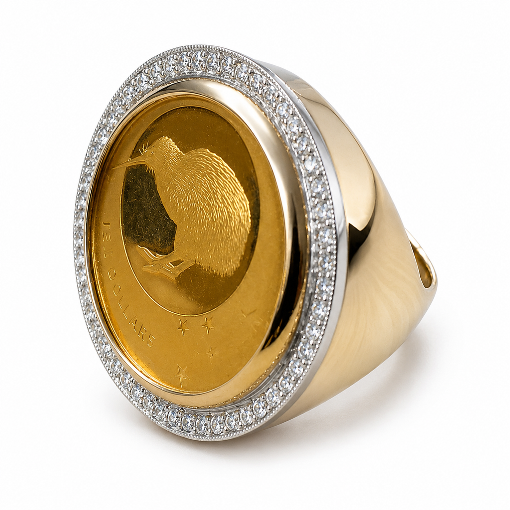22ct Gold Kiwi Coin Diamond Ring