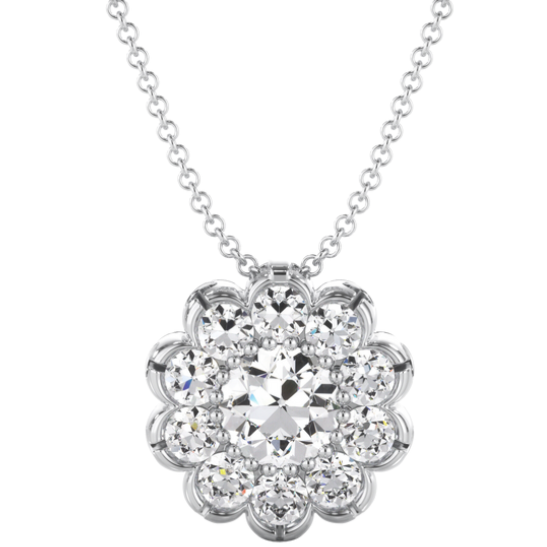 18ct White Gold Diamond Old Italian Cut Pendant