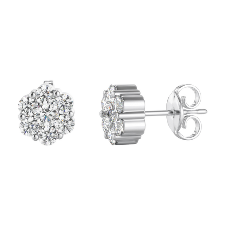 18ct White Gold & Diamond Cluster Earrings