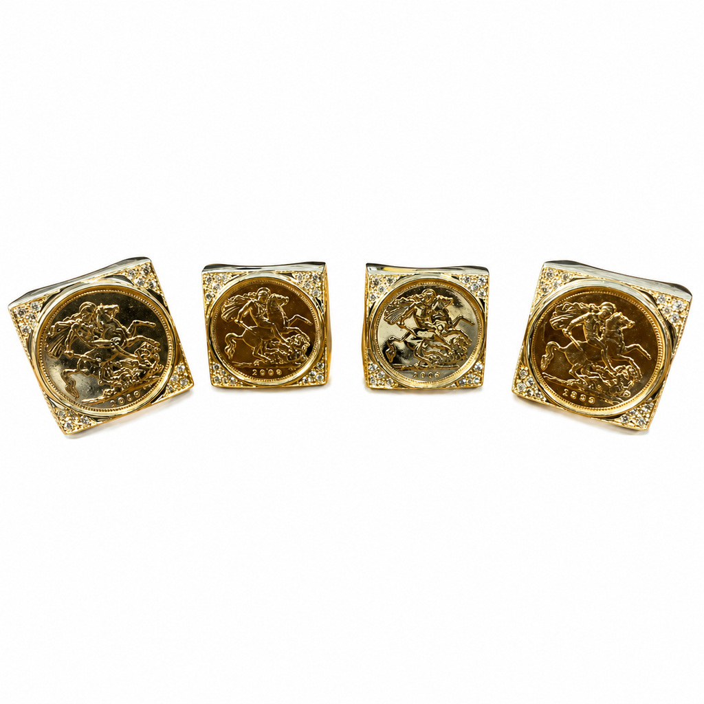 9ct Gold and Diamond Square Mount Full Sovereign Ring