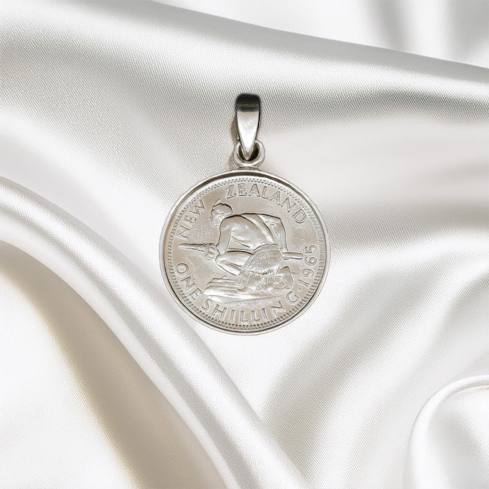 Sterling Silver Plain NZ One Shilling Coin Pendant + Complimentary Chain