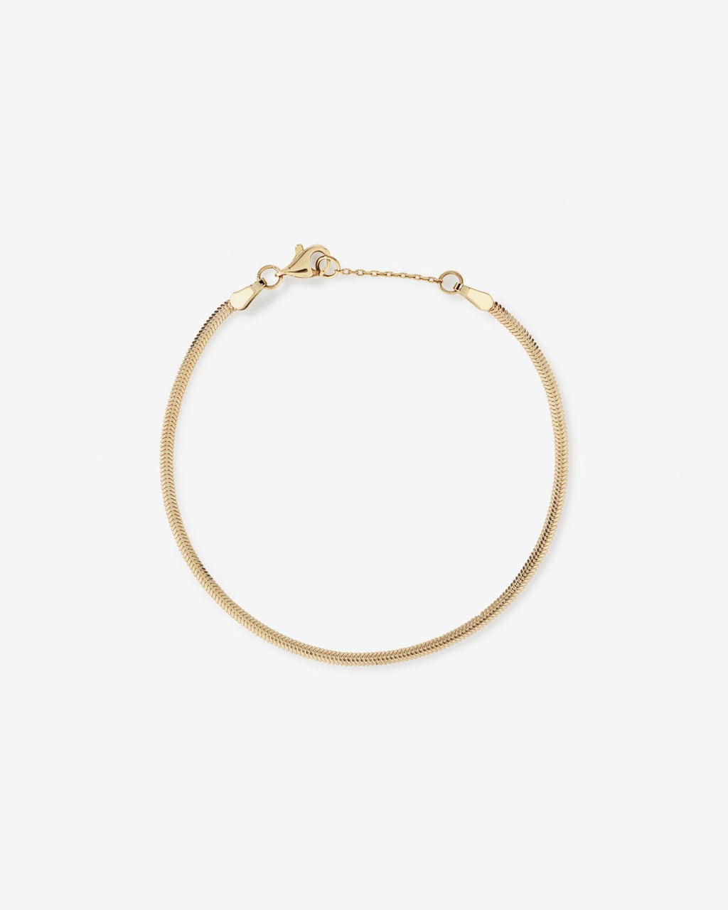 10kt Yellow Gold Snake Chain Bracelet – 19cm length, 2–2.5mm wide.