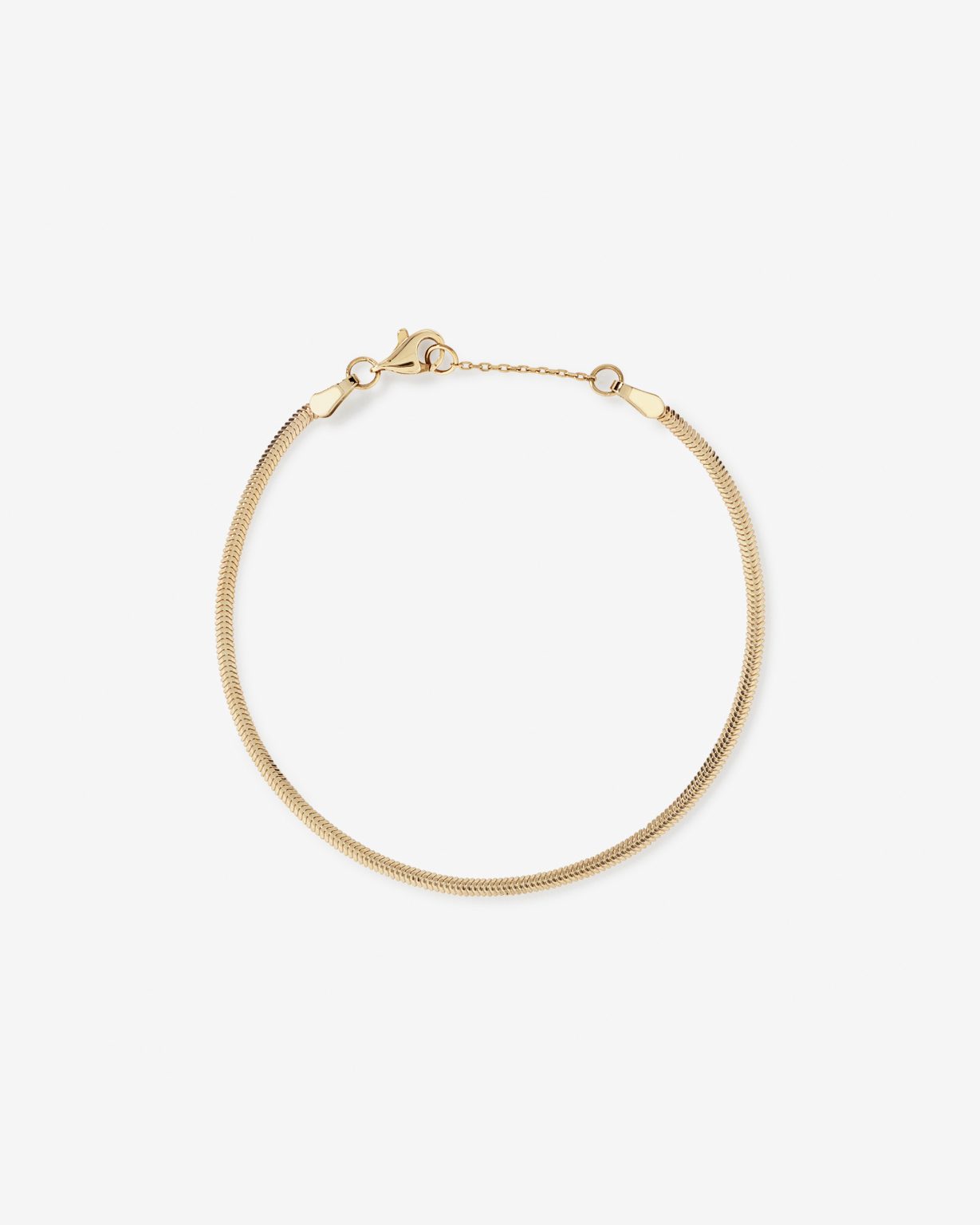 10kt Yellow Gold Snake Chain Bracelet – 19cm length, 2–2.5mm wide.