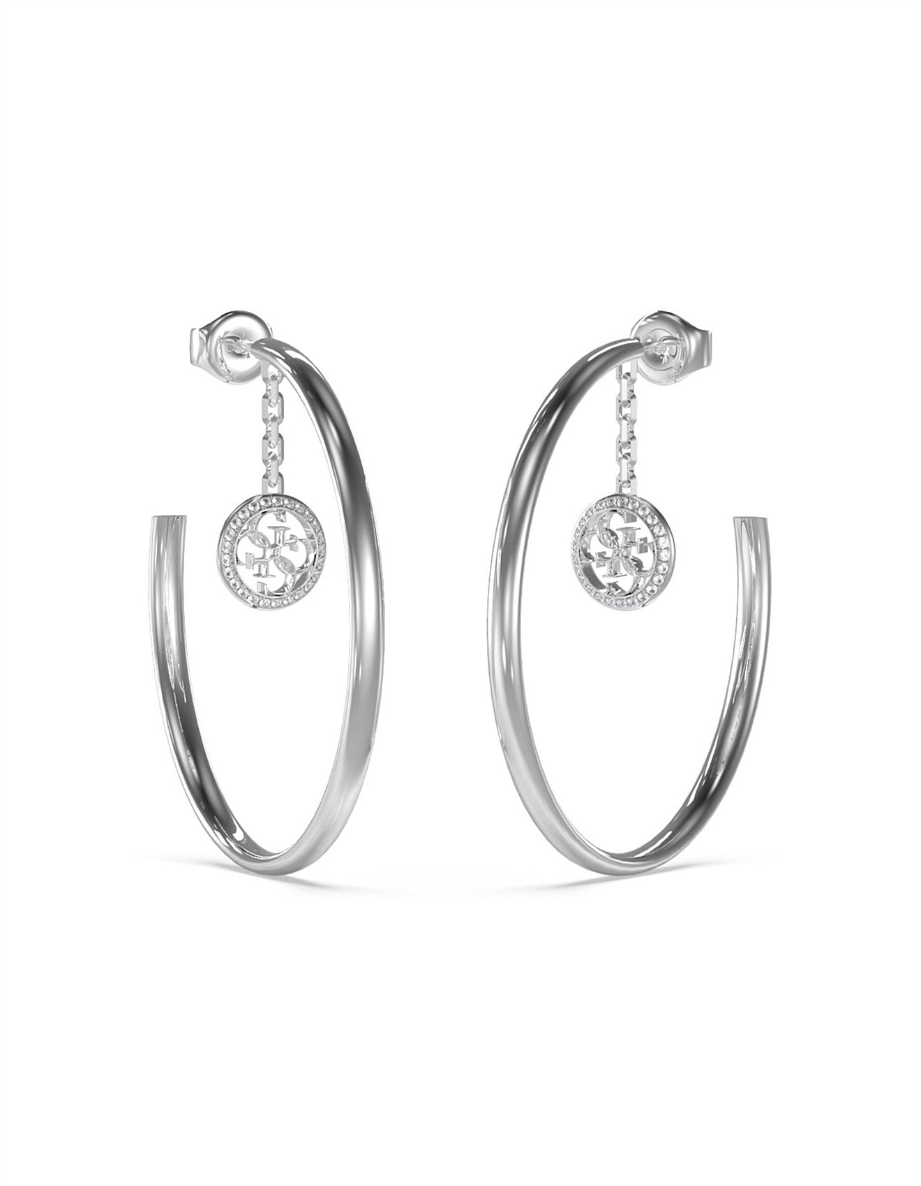 GUESS Life in 4G CZ Coin Silver Hoop Earrings – Women’s Jewellery
