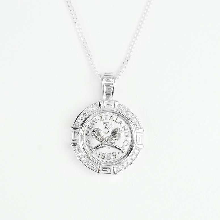 Sterling Silver 3 Pence Coin Pendant + Chain Combo