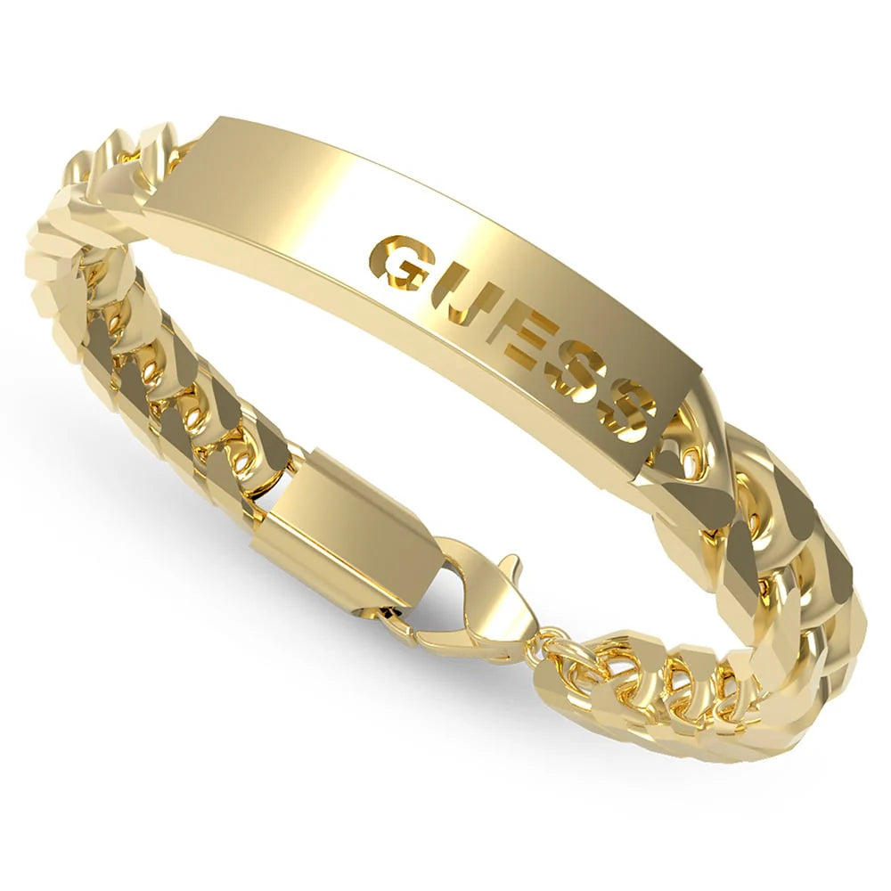 GUESS Men’s Gold Plated Stainless Steel Logo Tag Bracelet – 8mm